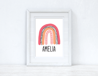 Personalised Bright Pinks Rainbow Name Boho Children's Room Wall Bedroom Decor Print