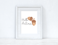 Hello Autumn Acorn Autumn Seasonal Wall Home Decor Print