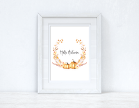 Hello Autumn Pumpkin Wreath Autumn Seasonal Wall Home Decor Print