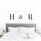 Couple Initials Black Set Of 3 Bedroom Prints