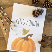 Hello Autumn Half Pumpkin Autumn Seasonal Wall Home Decor Print