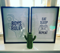 Personalised Name Gamer Eat Sleep Game Repeat Children's Wall Decor Set Of 3 Prints