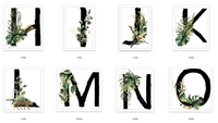 Watercolour Jungle Black Green Golds Alphabet Letter Bedroom Home Wall Decor Print