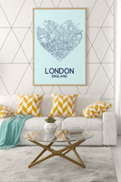 Love Heart Map Any City & Country Personalised 2022 Wall Decor Print with 10 New Styles