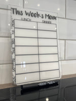 This Week's Menu Food Meal Planner Painted A4 Clear Acrylic Wipeable Sign With Drywipe Pen